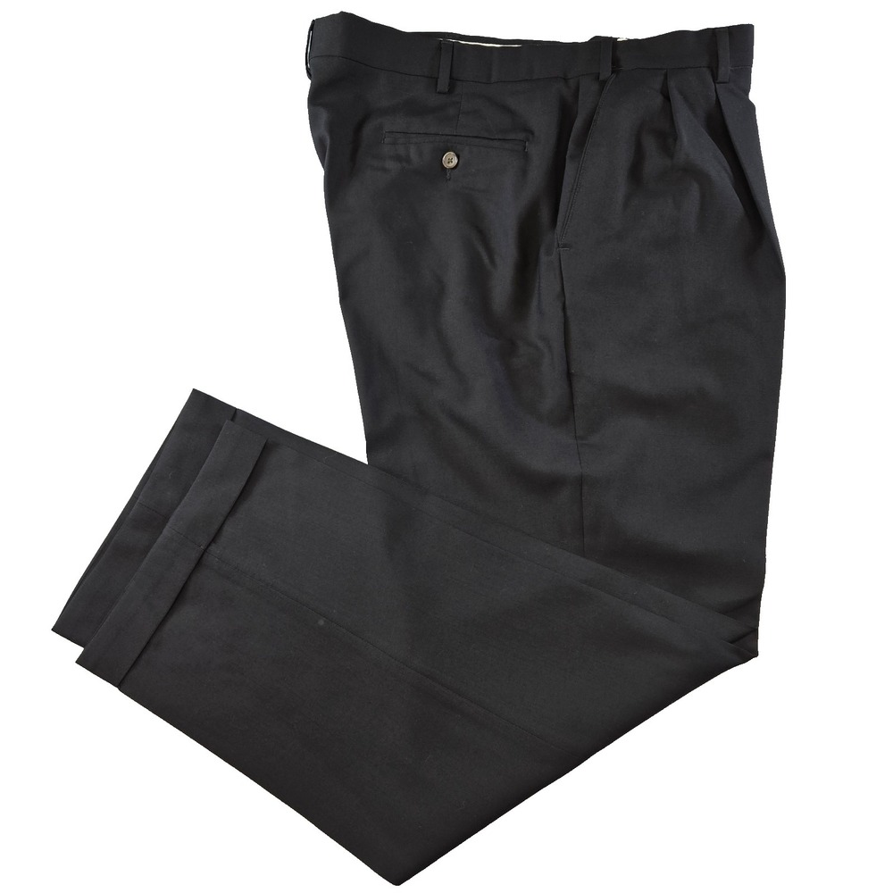 Berle Pants‎ Mens 40Lx31 Black Dress Pleated Classic Microfiber Polyester Blend